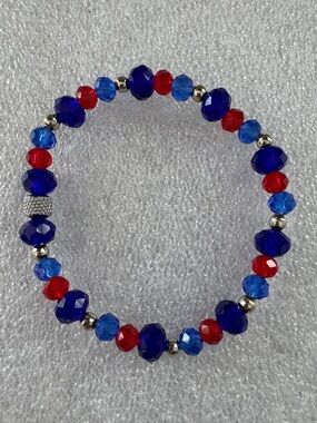 New York Giants Inspire Hand Crafted Red & Blue Beaded Bracelet w/ Silver Accent
